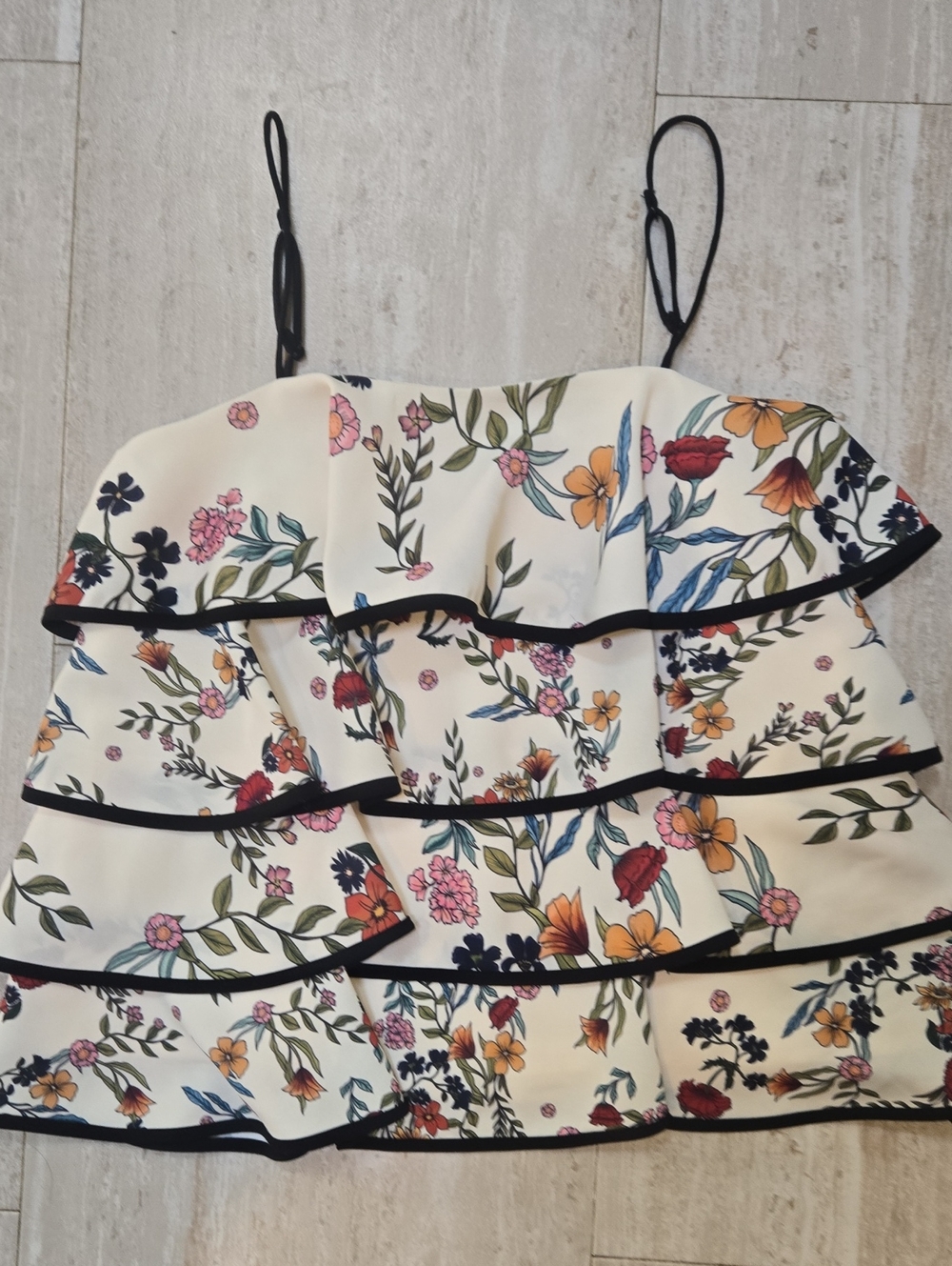 C/MEO Collective Creamy White Floral Tiered Tank Blouse